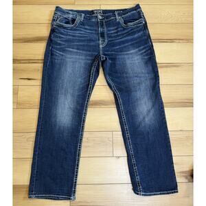 Salvage Jeans Men’s 40RX31 Anarchy Straight Relaxed Fit Buckle Blue Dark Wash